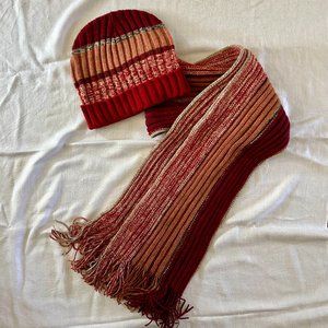 Charter Club Red/Orange Multicolor Striped Hat and Scarf Set